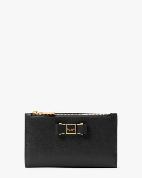 Kate Spade,Morgan Bow Embellished Small Slim Bifold Wallet,Evening,Black