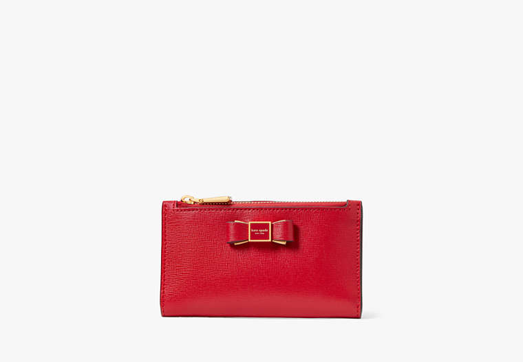 Kate Spade,Morgan Bow Embellished Small Slim Bifold Wallet,Perfect Cherry image number 0