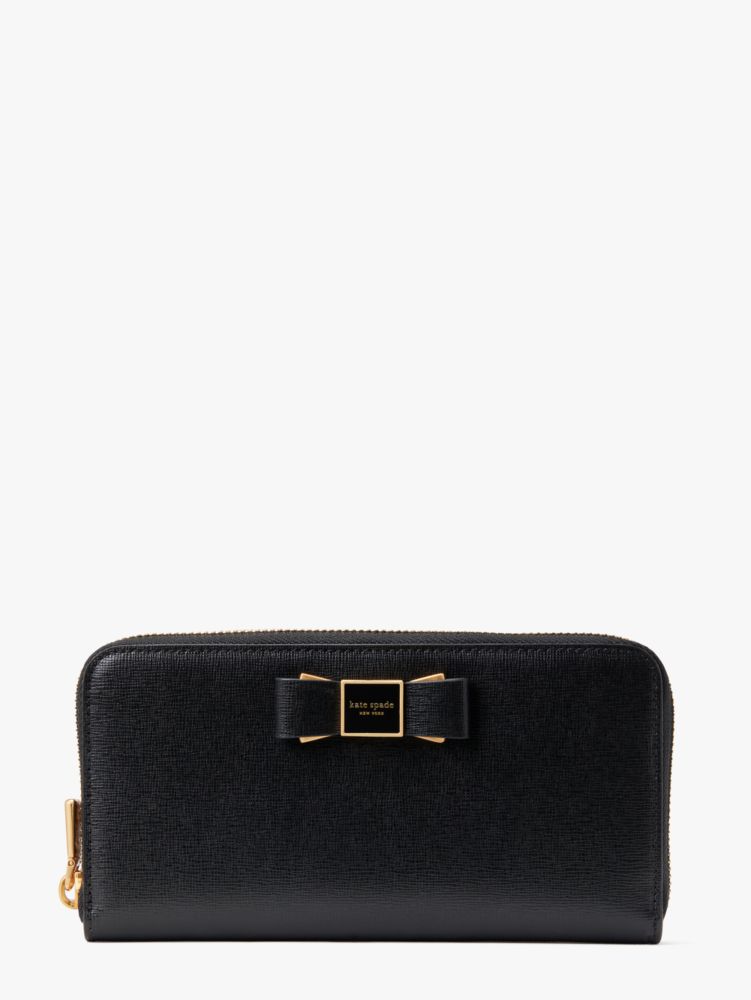 Kate Spade,Morgan Bow Embellished Zip-Around Continental Wallet,Evening,Black