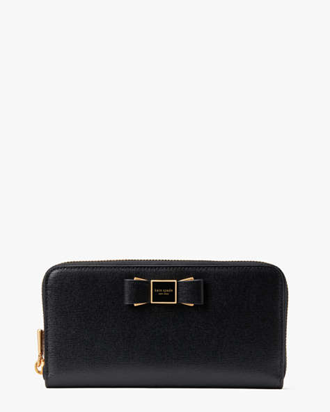 Kate Spade,Morgan Bow Embellished Zip-Around Continental Wallet,Evening,Black