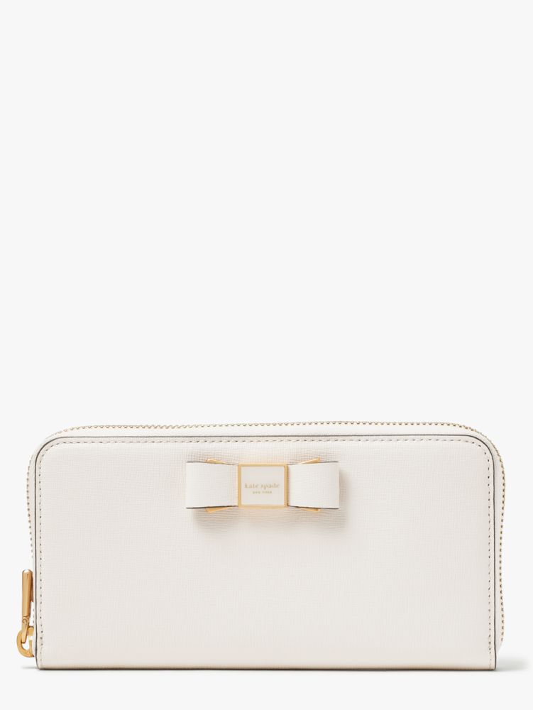 Kate Spade,Morgan Bow Embellished Zip-Around Continental Wallet,Parchment