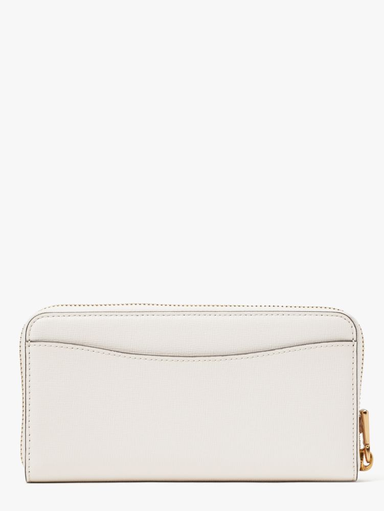 Kate Spade,Morgan Bow Embellished Zip-Around Continental Wallet,Evening,Parchment