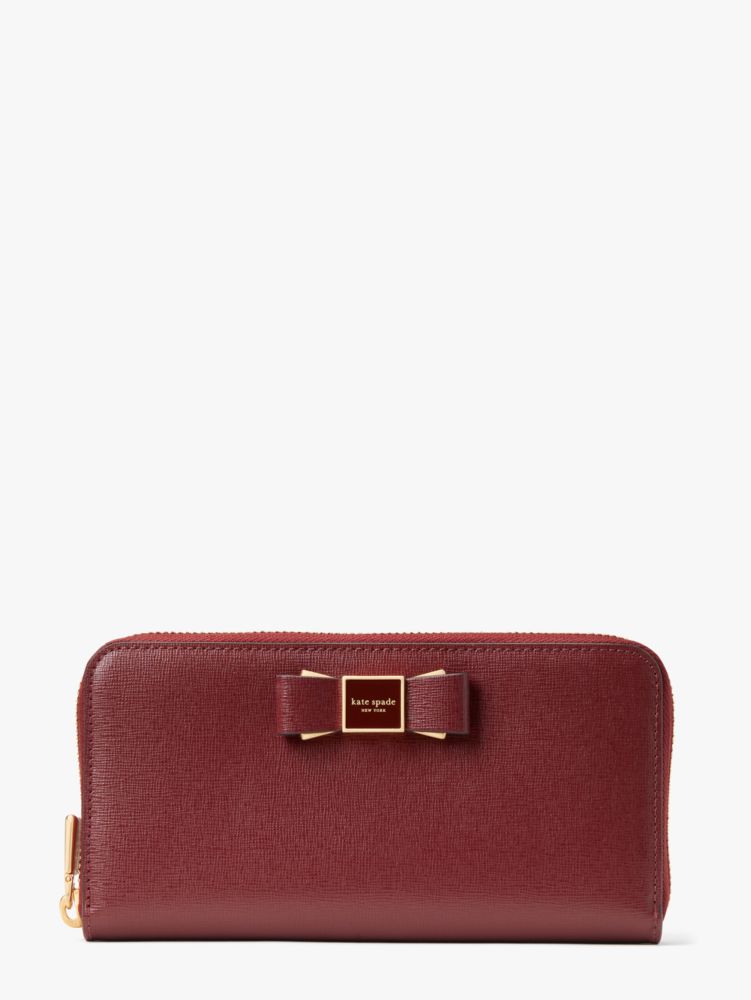 Kate Spade,Morgan Bow Embellished Zip-Around Continental Wallet,Autumnal Red
