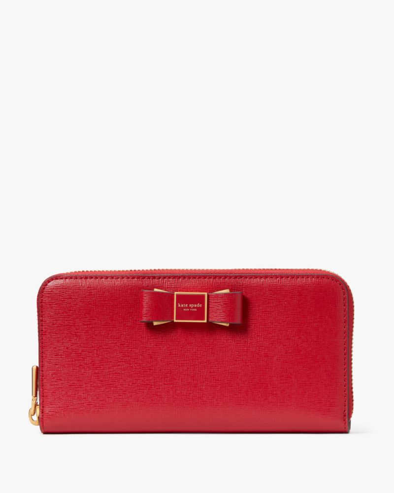 Kate Spade,Morgan Bow Embellished Zip-Around Continental Wallet,Perfect Cherry