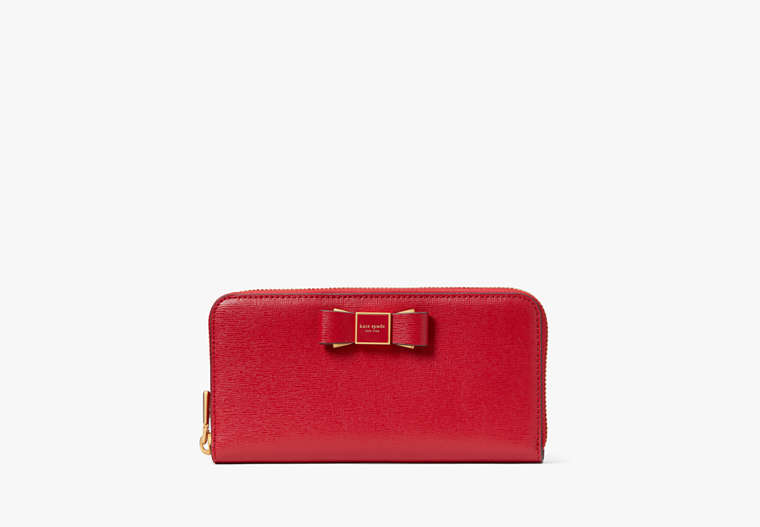 Kate Spade,Morgan Bow Embellished Zip-Around Continental Wallet,Perfect Cherry image number 0