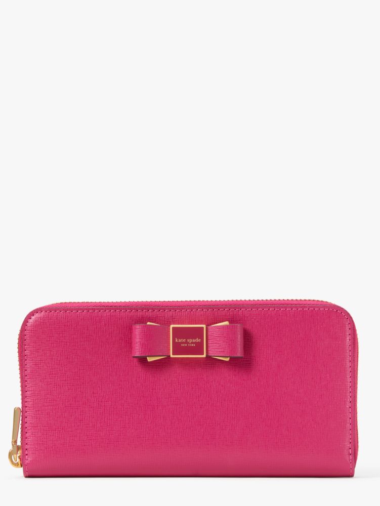 Kate Spade Morgan Bow Embellished Saffiano Leather Small Compact Wallet in  Pink