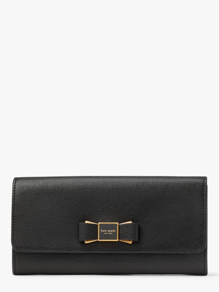 Kate Spade,Morgan Bow Embellished Flap Continental Wallet,Black