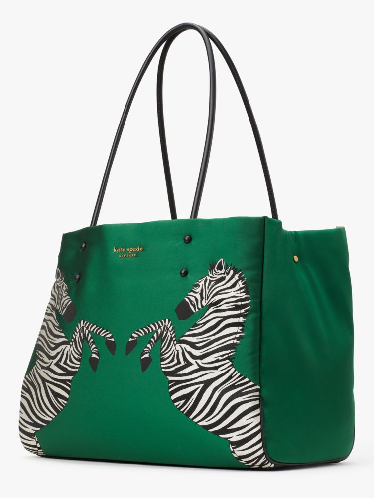 Kate Spade,Everything Dancing Zebras Embroidered Large Tote,Large,Bitter Greens Multi