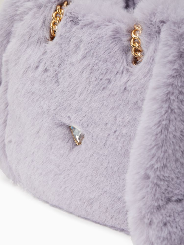 Fluff Embellished Faux Fur Small Bucket Bag