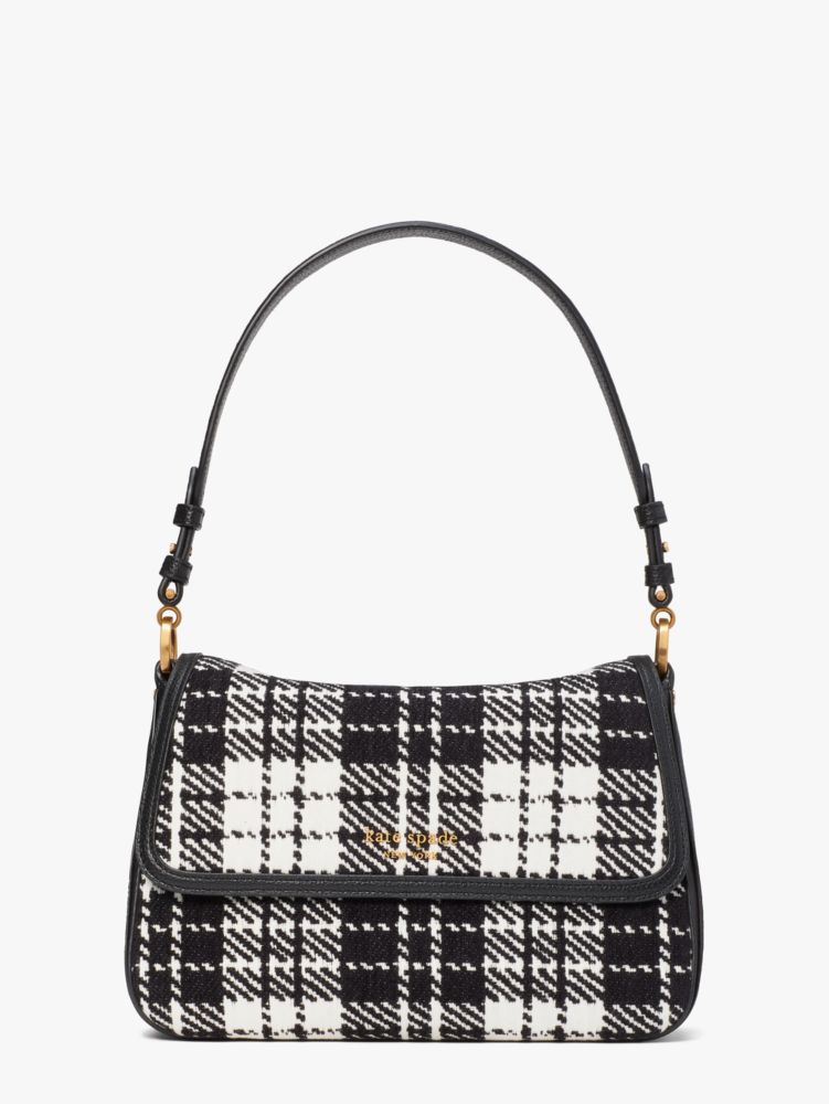 Kate Spade,Hudson Posh Plaid Jacquard Medium Convertible Flap Shoulder Bag,Medium,Black Multi