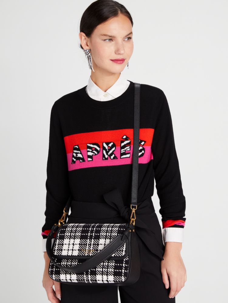 Kate Spade,Hudson Posh Plaid Jacquard Medium Convertible Flap Shoulder Bag,