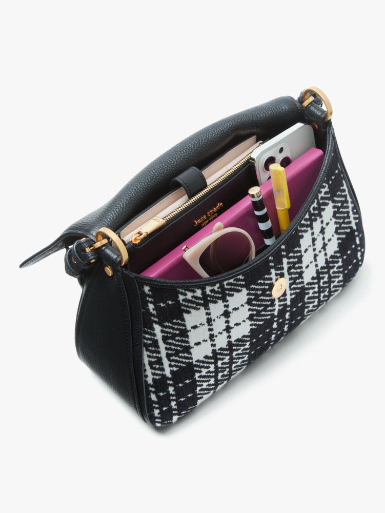 Kate Spade,Hudson Posh Plaid Jacquard Medium Convertible Flap Shoulder Bag,