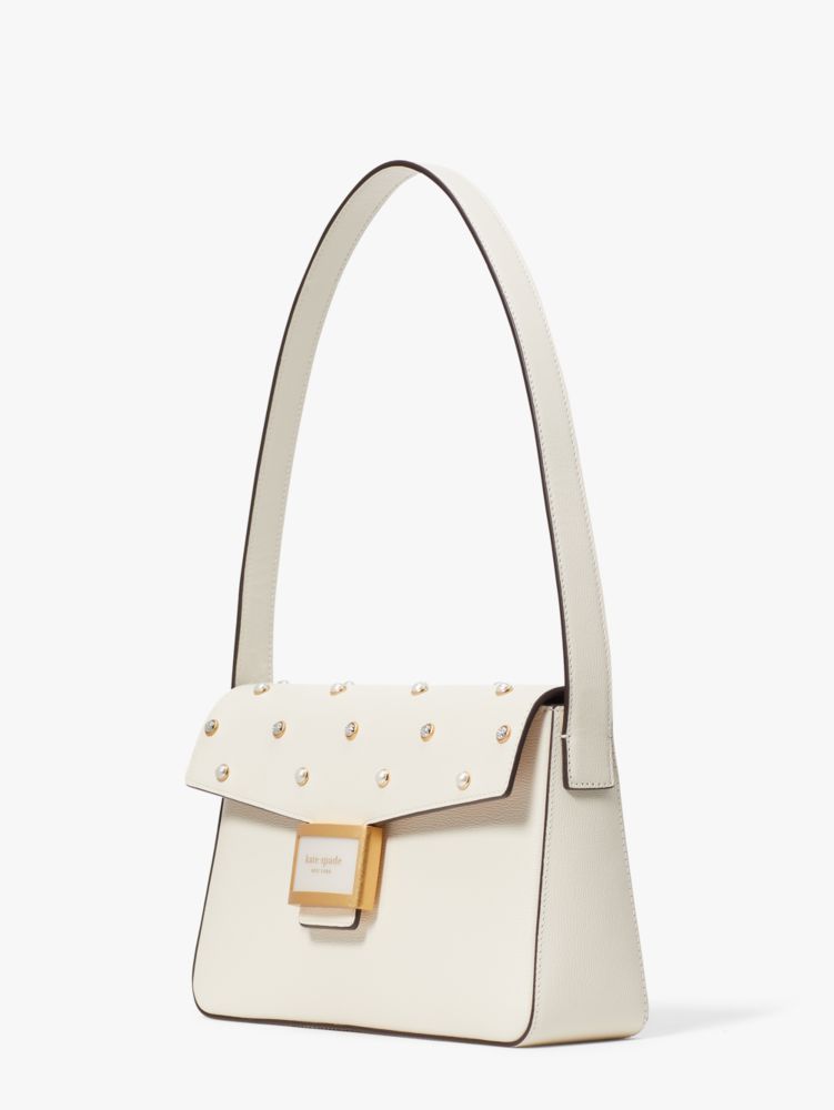 Kate Spade,Katy Pearl Embellished Medium Shoulder Bag,Medium,Evening,Halo White Multi