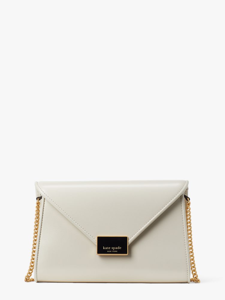 NWT AUTH Kate Spade New York Medium Anna Leather Envelope Clutch  Crossbody-White