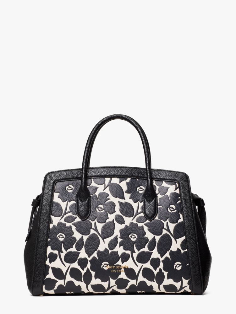 Kate Spade Sam Floral Embossed Pebble Leather Shoulder Bag In Black Multi