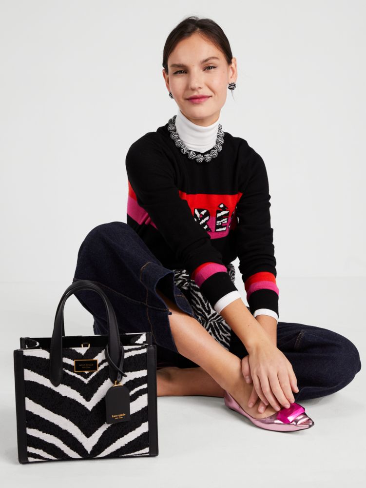 Kate Spade,Manhattan Bold Zebra Boucle Jacquard Small Tote,Small,Black Multi