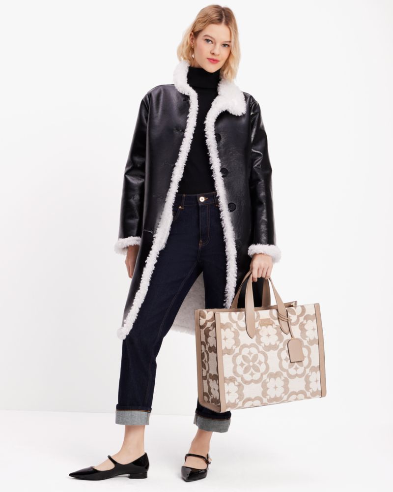Kate Spade,Spade Flower Monogram Manhattan Chenille Large Tote,Tote,Faux Leather,Metal,Word Embellishment,Logo,Casual,