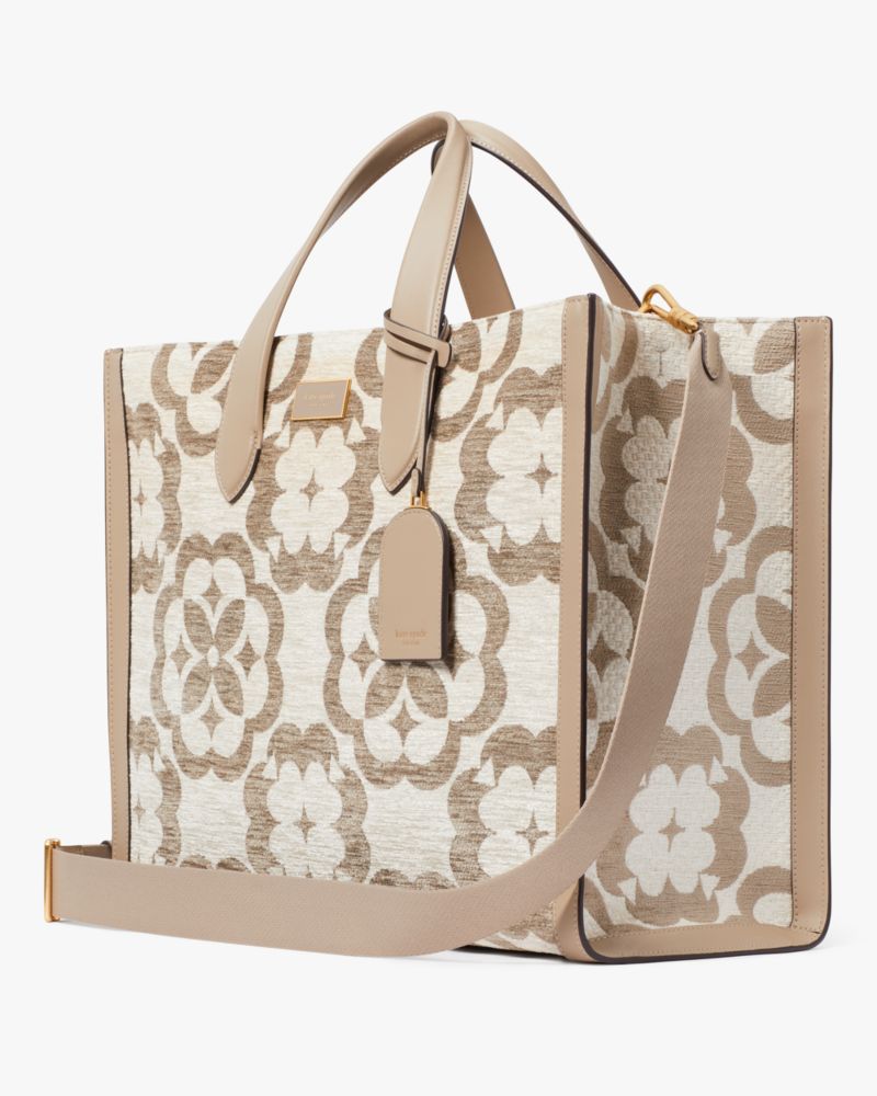 Kate Spade,Spade Flower Monogram Manhattan Chenille Large Tote,Tote,Faux Leather,Metal,Word Embellishment,Logo,Casual,