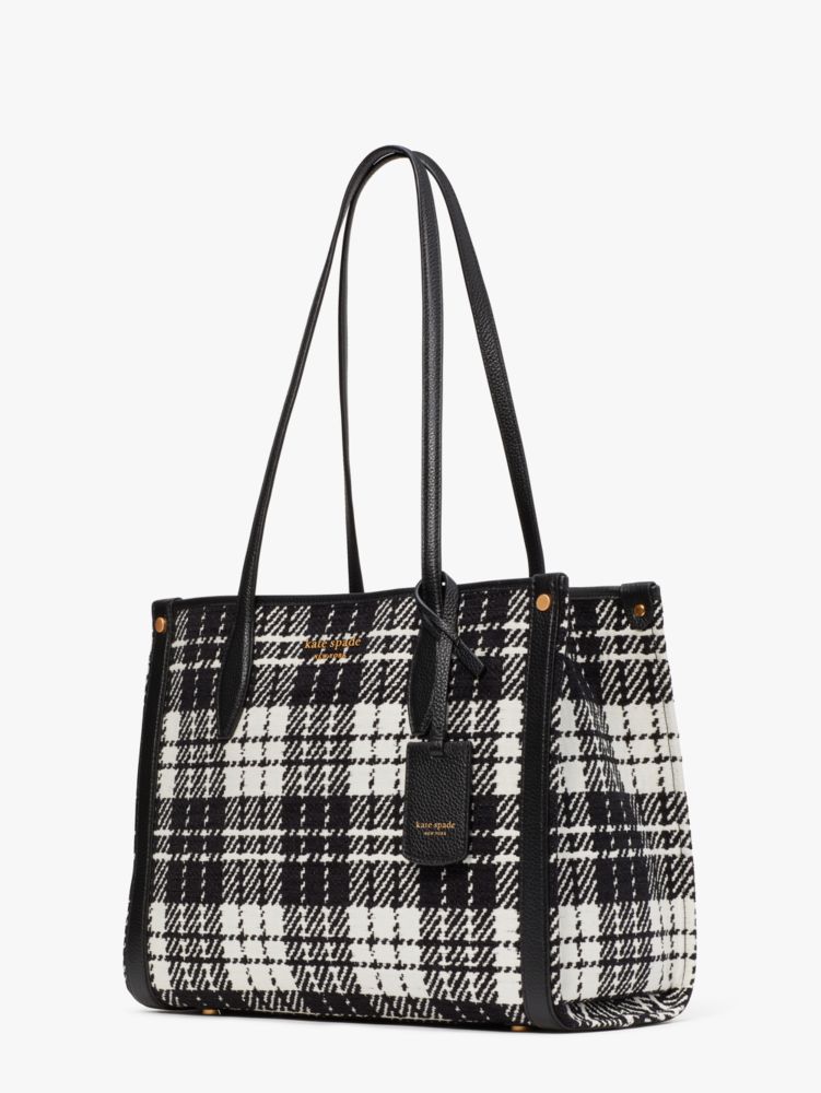 Kate Spade,Market Posh Plaid Jacquard Medium Tote,Medium,Black Multi