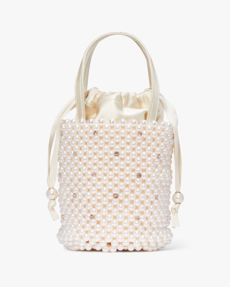 PEARL BEAD MINI BUCKET BAG - White