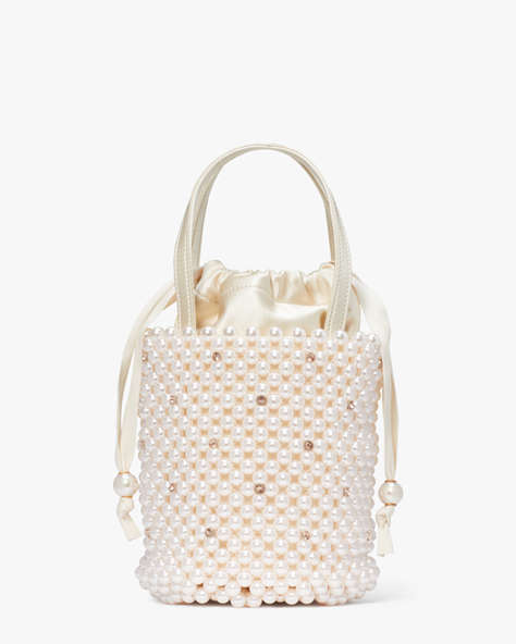 Kate Spade,Purl Pearl Embellished Small Bucket Bag,Small,Evening,Iridescent Multi