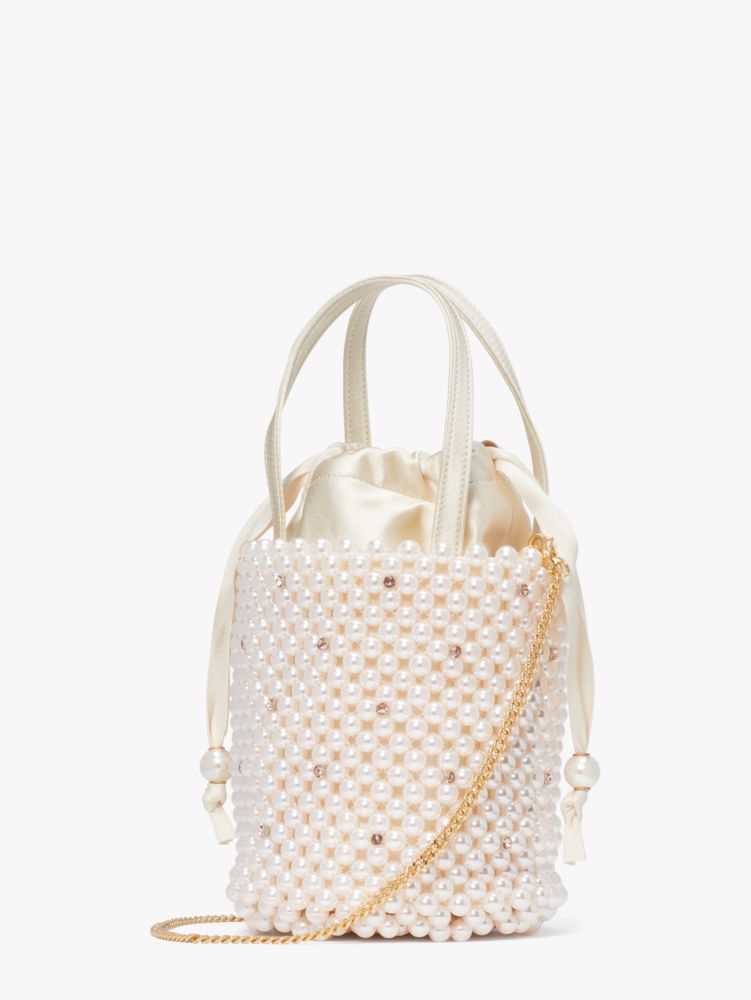 Mini Denim Faux Pearl Decorated Bucket Bag