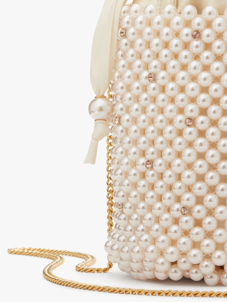 Mini Faux Pearl Decor Drawstring Design Satchel Bag