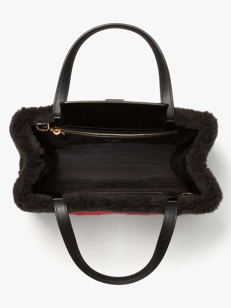 Sam Icon Intarsia Heart Faux Shearling Small Tote