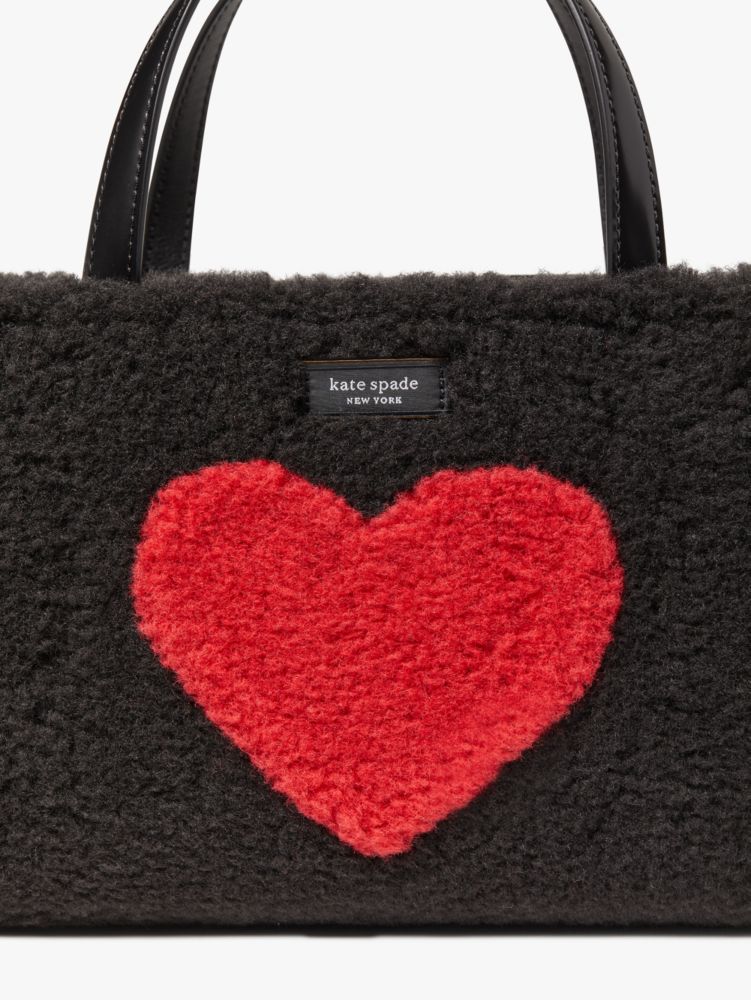 Sam Icon Intarsia Heart Faux Shearling Small Tote