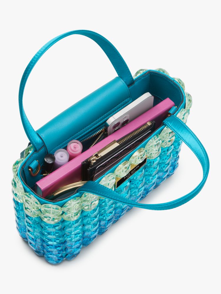 サム アイコン キャンディ ビーデッド サテン スモール トート, ブルーマルチ, Product