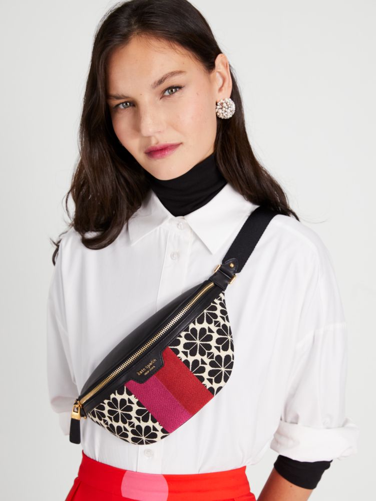 Kate Spade,Spade Flower Jacquard Stripe Medium Belt Bag,Leather,Belt Bag,Stripe,Logo,Chest Waist Strap,Casual,