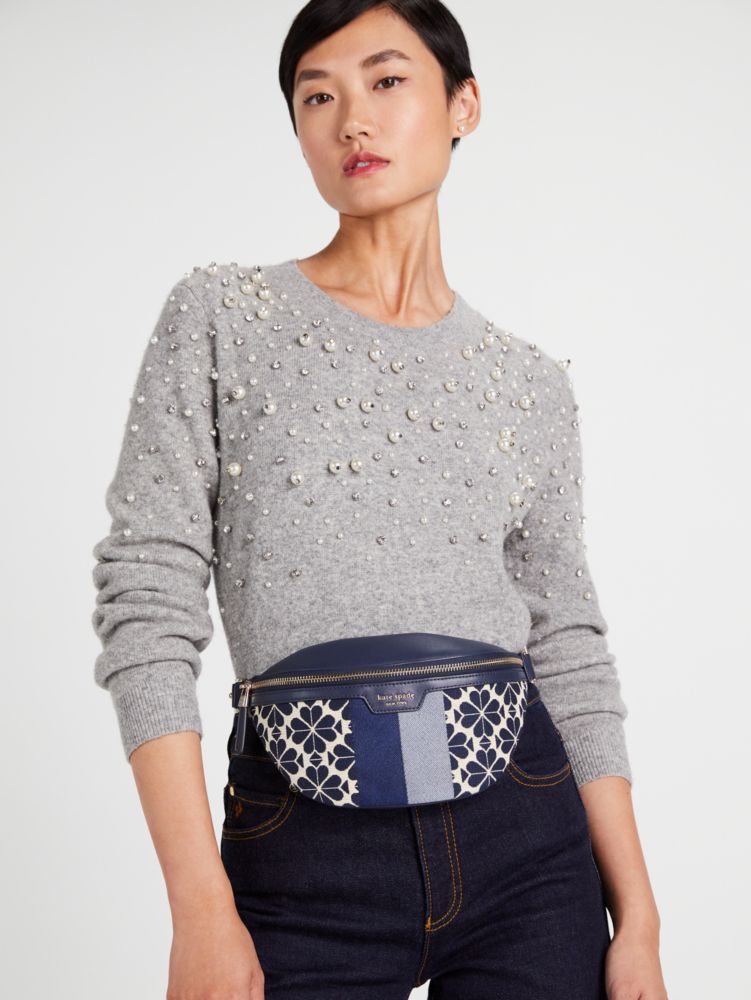Kate Spade,Spade Flower Jacquard Stripe Medium Belt Bag,Leather,Belt Bag,Stripe,Logo,Chest Waist Strap,Casual,Multi Color