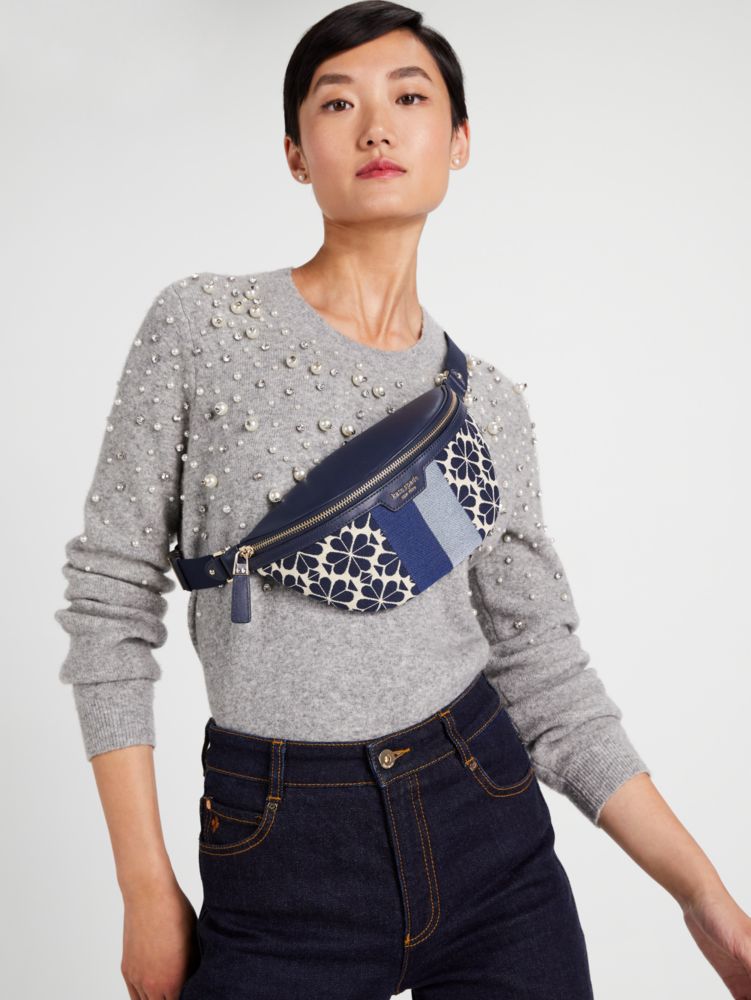 Kate Spade,Spade Flower Jacquard Stripe Medium Belt Bag,Leather,Belt Bag,Stripe,Logo,Chest Waist Strap,Casual,Multi Color