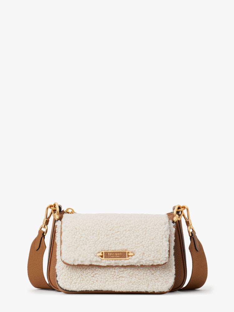 Kate Spade,Morgan Shearling & Pebbled Leather Double Up Crossbody,Small,Cream Multi