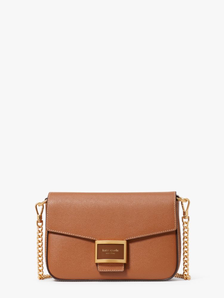 Kate Spade,Katy Textured Leather Flap Chain Crossbody,Small,Allspice Cake