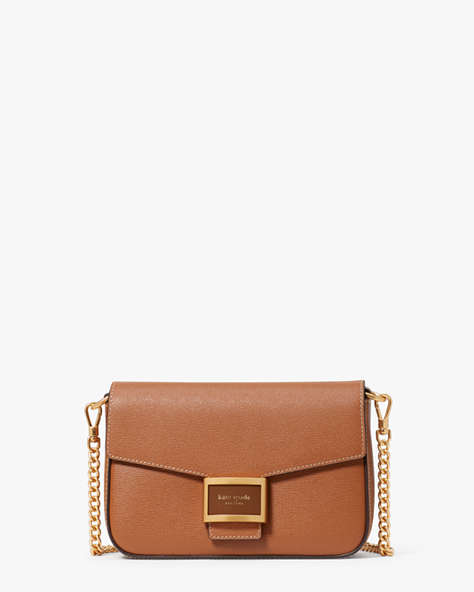 Kate Spade,Katy Textured Leather Flap Chain Crossbody,Small,Allspice Cake