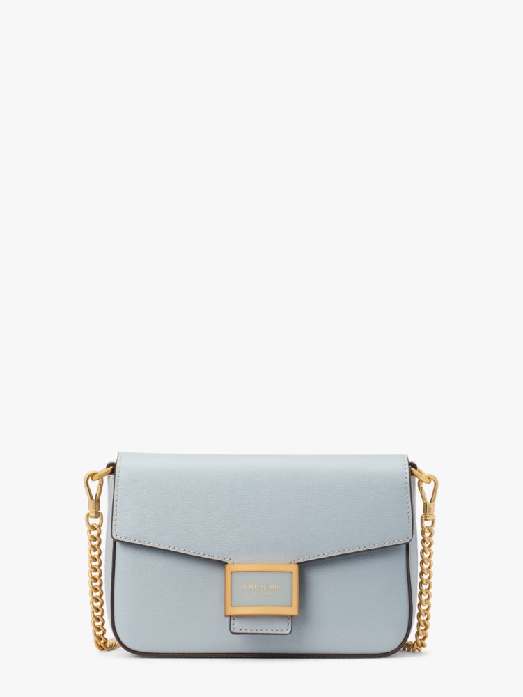 Kate Spade,Katy Textured Leather Flap Chain Crossbody,Small,Ocean Beach