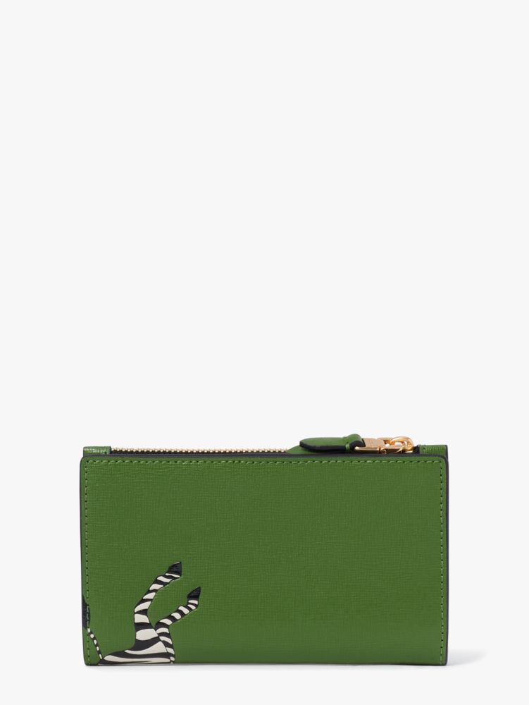 Kate Spade,Ziggy Zebra Embellished Small Slim Bifold Wallet,Bitter Greens