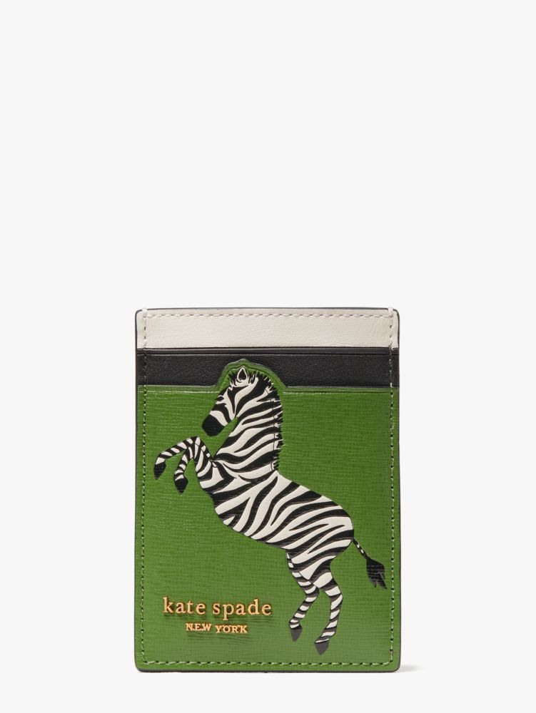 Kate Spade,Ziggy Zebra Embellished Cardholder,Bitter Greens