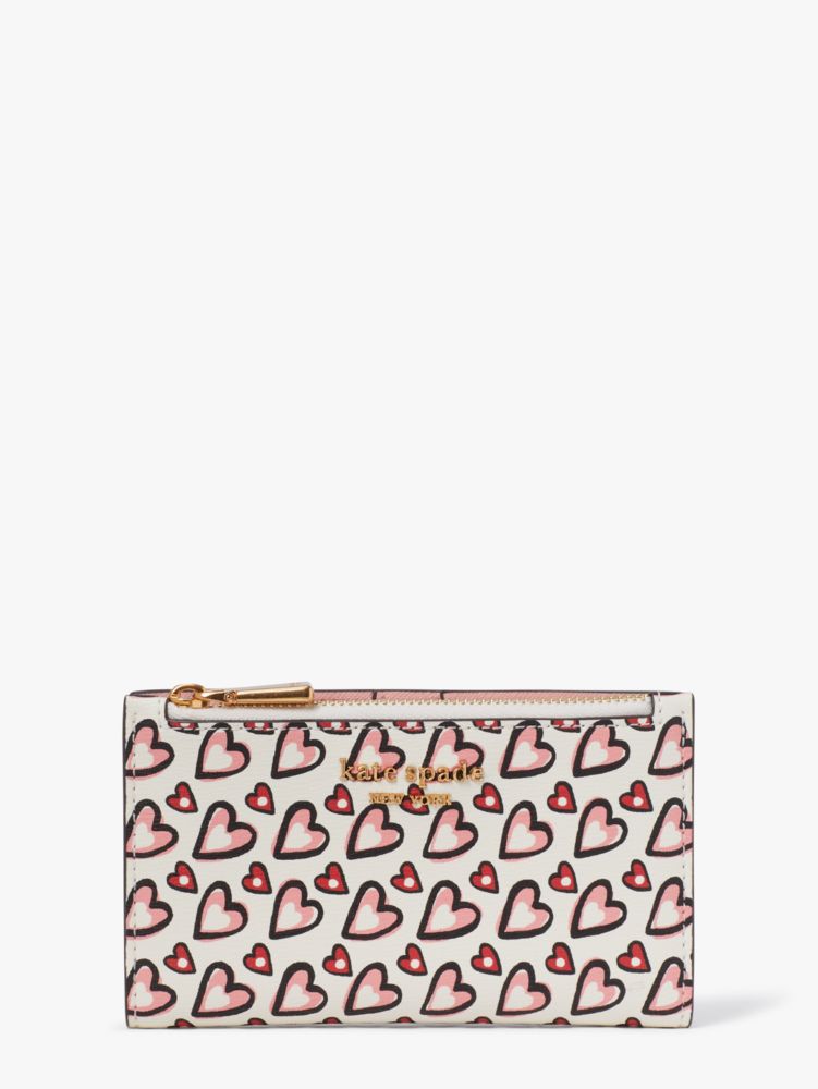 Kate Spade,モーガン ファンシー ハート スモール スリム バイフォールド ウォレット,財布小物,クリームマルチ