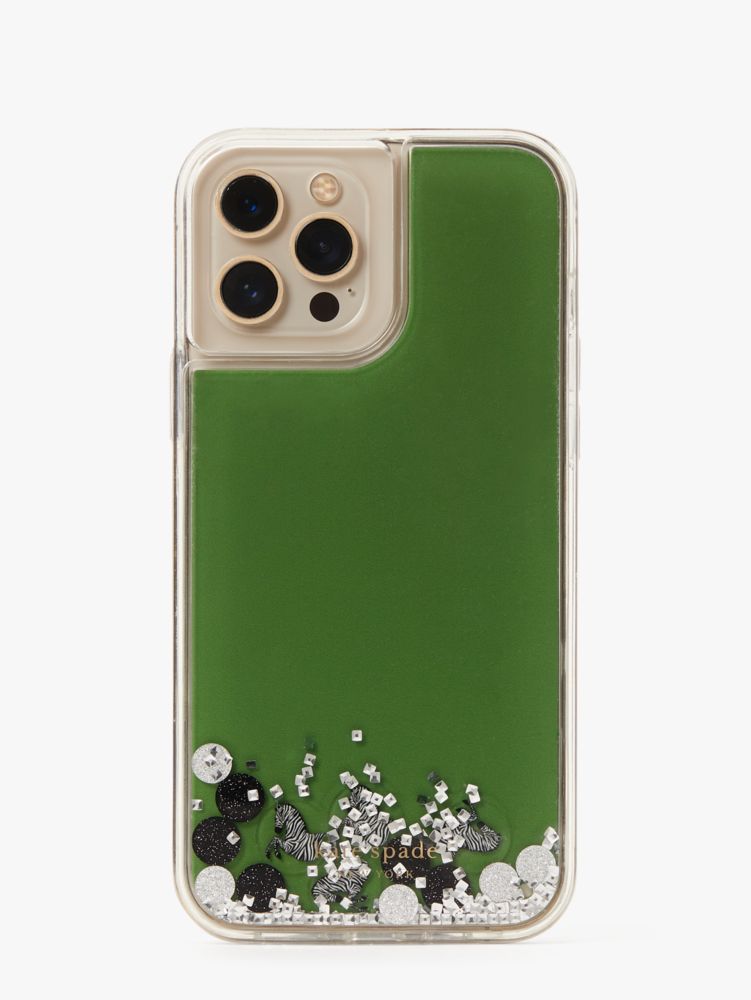 Kate Spade,Zebra Liquid Glitter iPhone 13 Pro Max Case,Black Multi