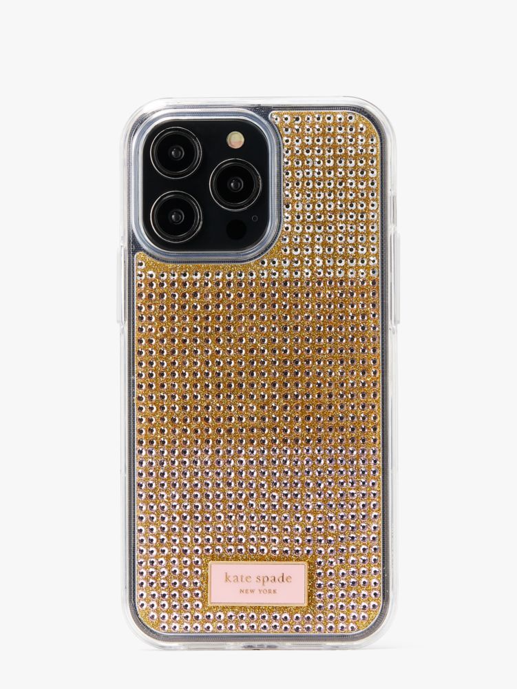 Kate Spade,Rock Candy Rhinestone Embossed iPhone 14 Pro Max Case,Rose Gold Multi