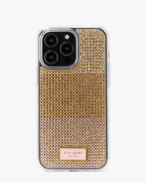 Kate Spade,Rock Candy Rhinestone Embossed iPhone 14 Pro Max Case,Rose Gold Multi