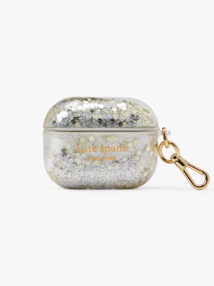 Kate Spade,Pearl & Pavé Liquid Glitter Airpods Pro Case,Halo White