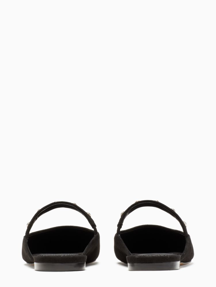 Kate Spade,Irina Flats,Faux Leather,Mules,Rhinestones,Silver Metal,Day Party,Black