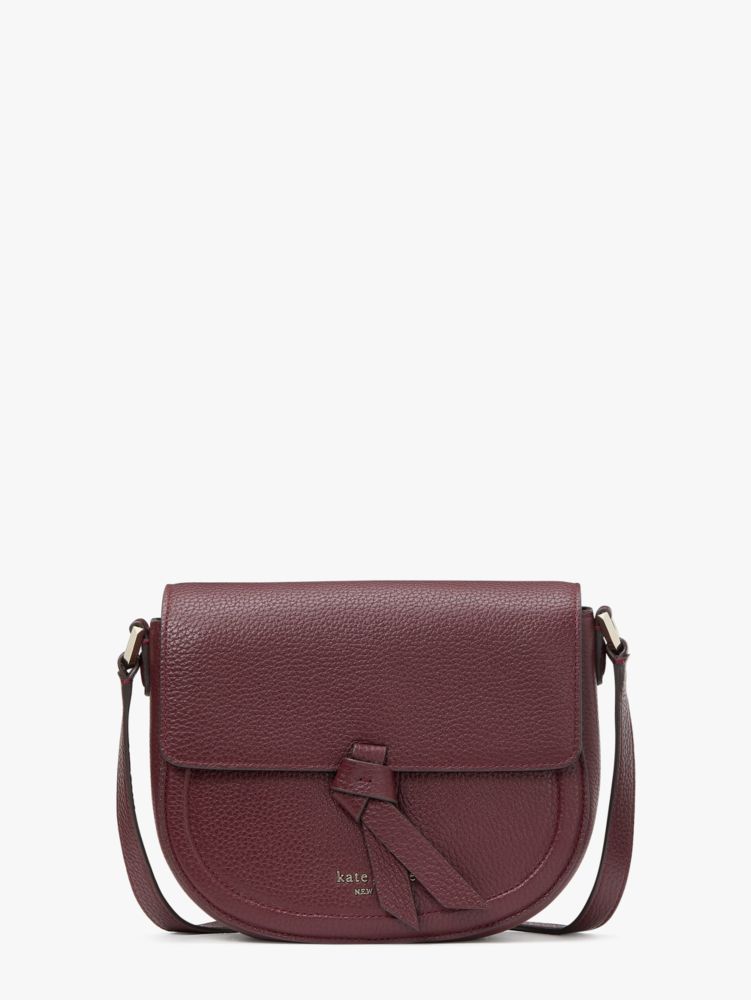 NWT $258 KATE SPADE Knott Grenache Medium Saddle Crossbody Bag burgundy 