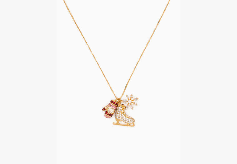 Kate Spade,snow day ice skate necklace,40%,Clear/Gold image number 0