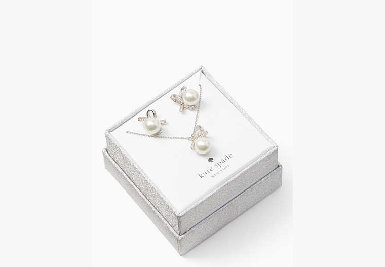 Kate Spade,all tied up pendant and studs set - boxed,Cream/Silver. image number 0