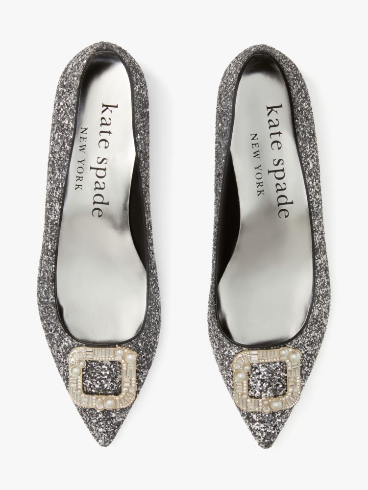 Kate Spade,Buckle Up Flats,Glitter,Evening,Black Silver
