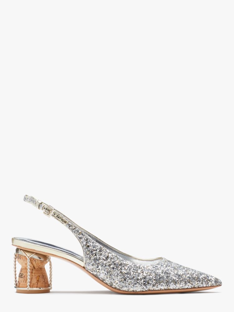 Kate Spade,Soiree Slingback Pumps,Glitter,Evening,Gold/Silver